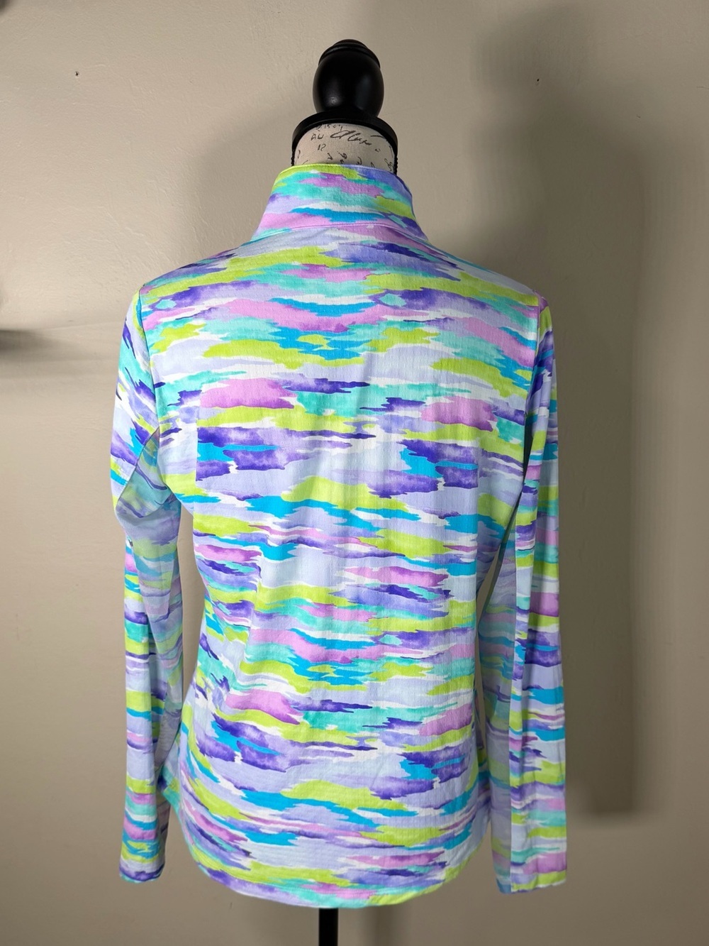 IBKUL Pastel Watercolor Quarter-Zip Pullover in Blue, Purple, Green, Pink - Picture 3 of 8